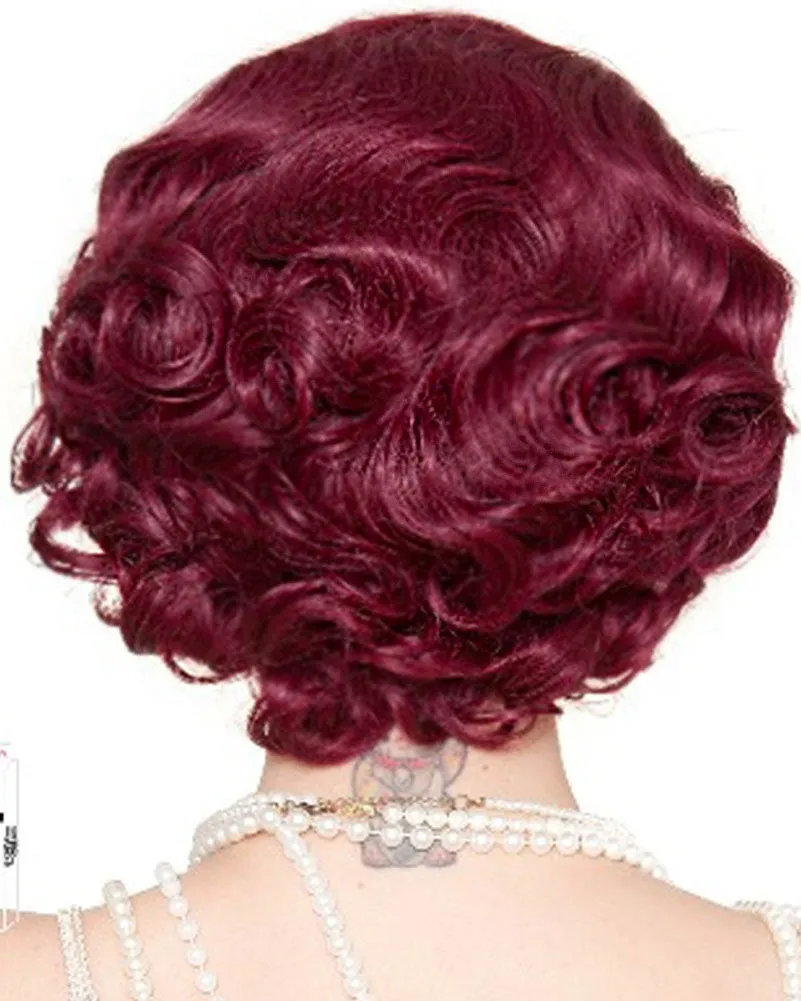 20s Flapper Finger Wave Premium Short Burgundy Wig