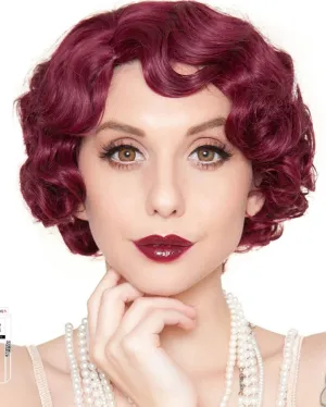 20s Flapper Finger Wave Premium Short Burgundy Wig