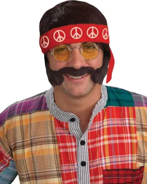60s Hippie Wig Sideburns Moustache Glasses and Headband Kit