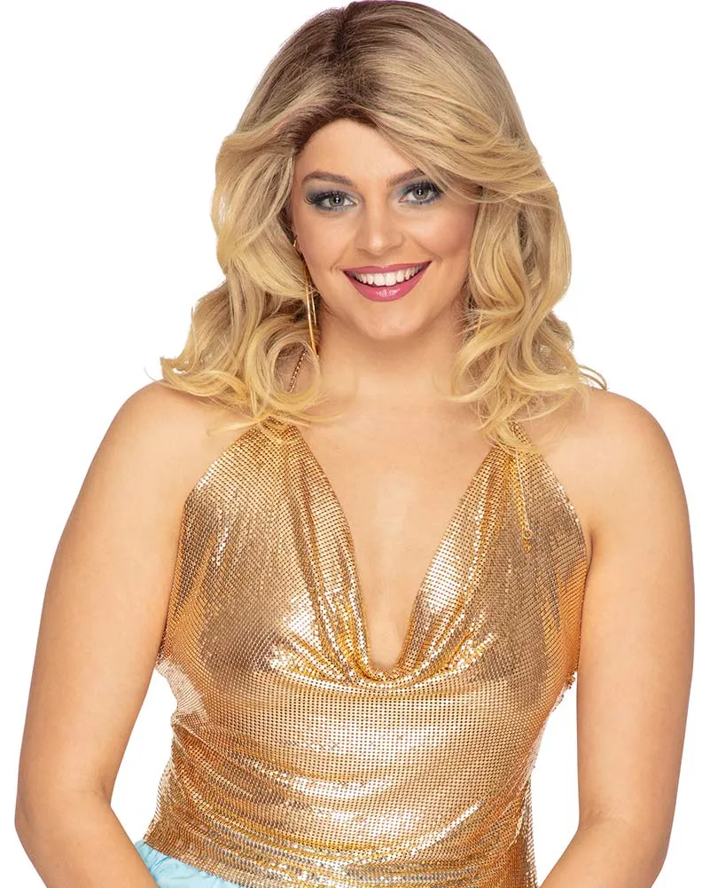 70s Disco Flick Deluxe Dirty Blonde Feathered Long Wig