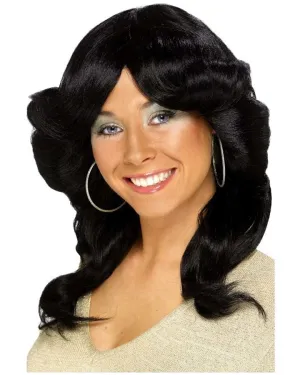 70s Flicked Long Black Wig