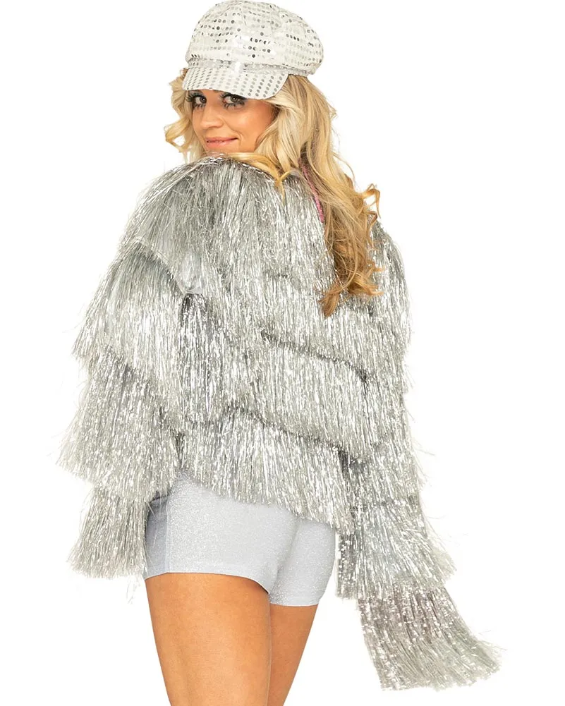 70s Funky Fringe Silver Disco Womens Jacket