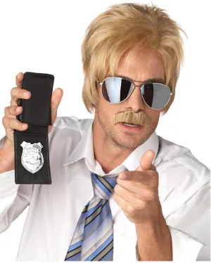 80s Ace Detective Short Blonde Wig and Moustache