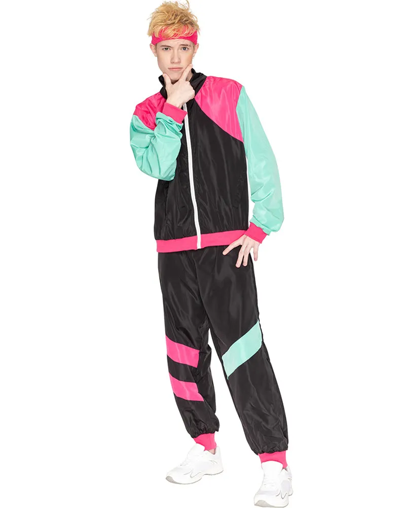80s Black and Pink Deluxe Tracksuit Adult Plus Size Costume