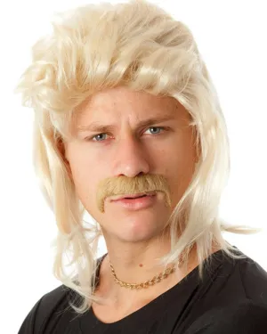 80s Blonde Mullet Wig and Moustache