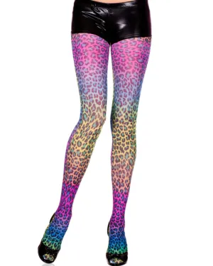 80s Multicoloured Leopard Print Opaque Tights