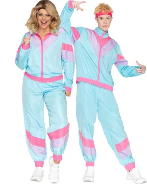 80s Pastel Blue Tracksuit Adult Costume
