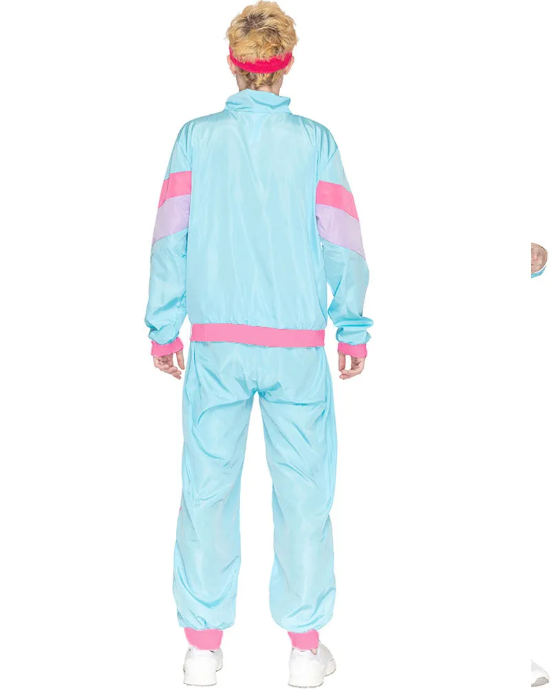 80s Pastel Blue Tracksuit Adult Costume