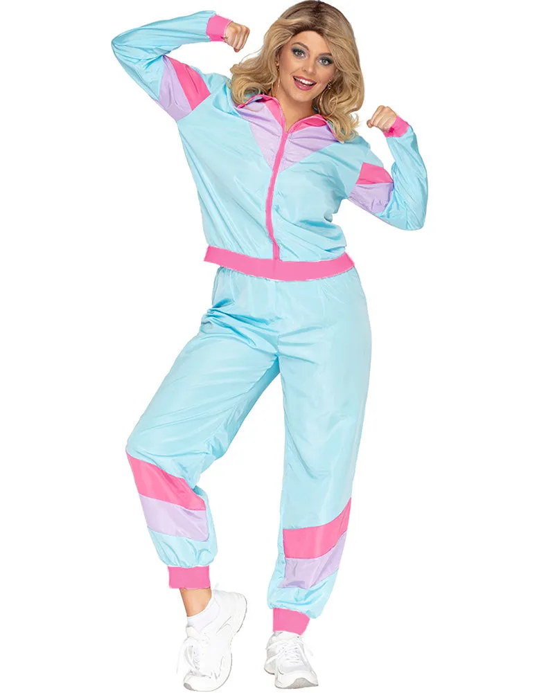 80s Pastel Blue Tracksuit Adult Costume