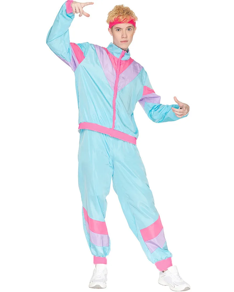 80s Pastel Blue Tracksuit Adult Costume