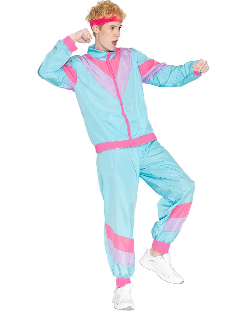 80s Pastel Blue Tracksuit Adult Costume