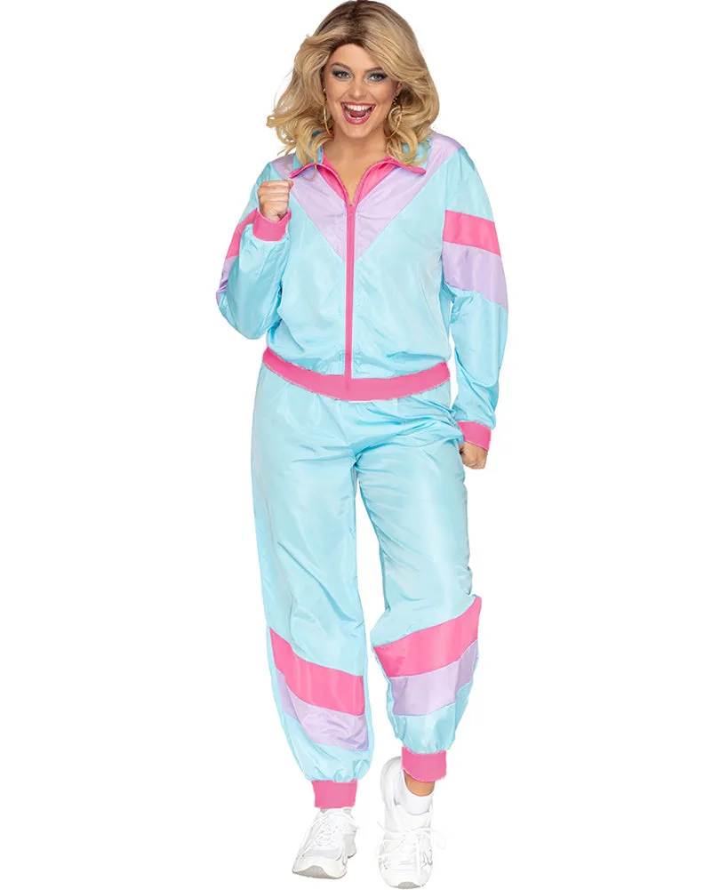 80s Pastel Blue Tracksuit Adult Costume