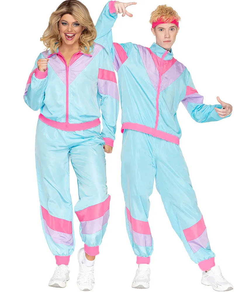80s Pastel Blue Tracksuit Adult Costume