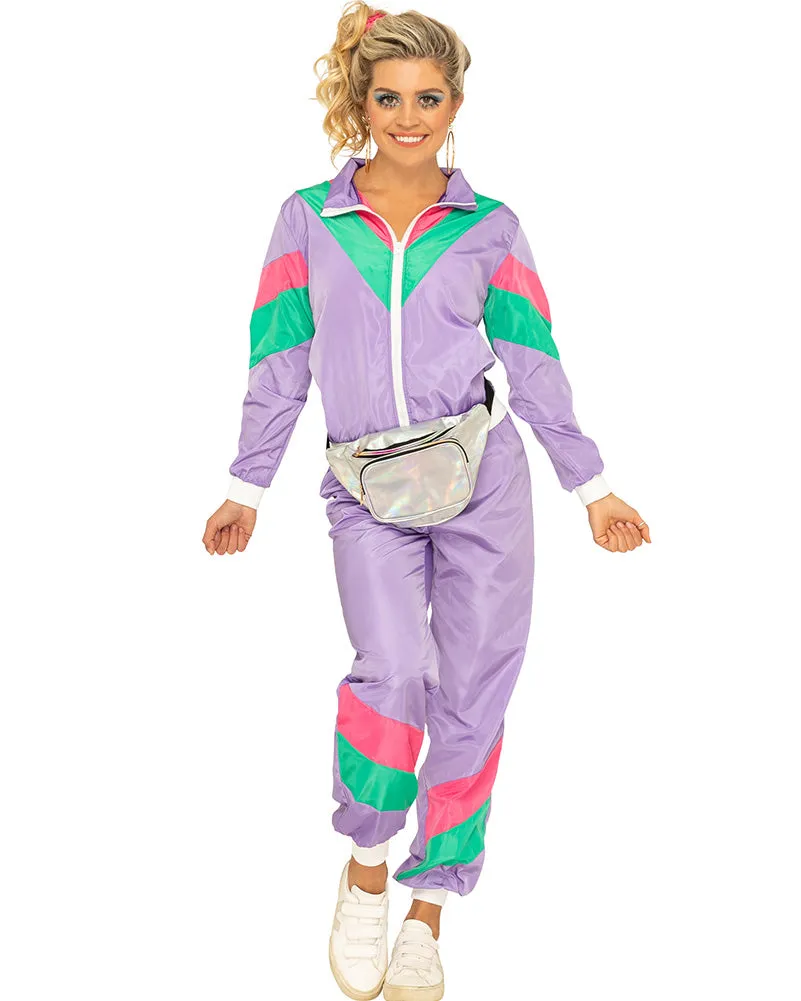80s Purple Tracksuit Womens Costume