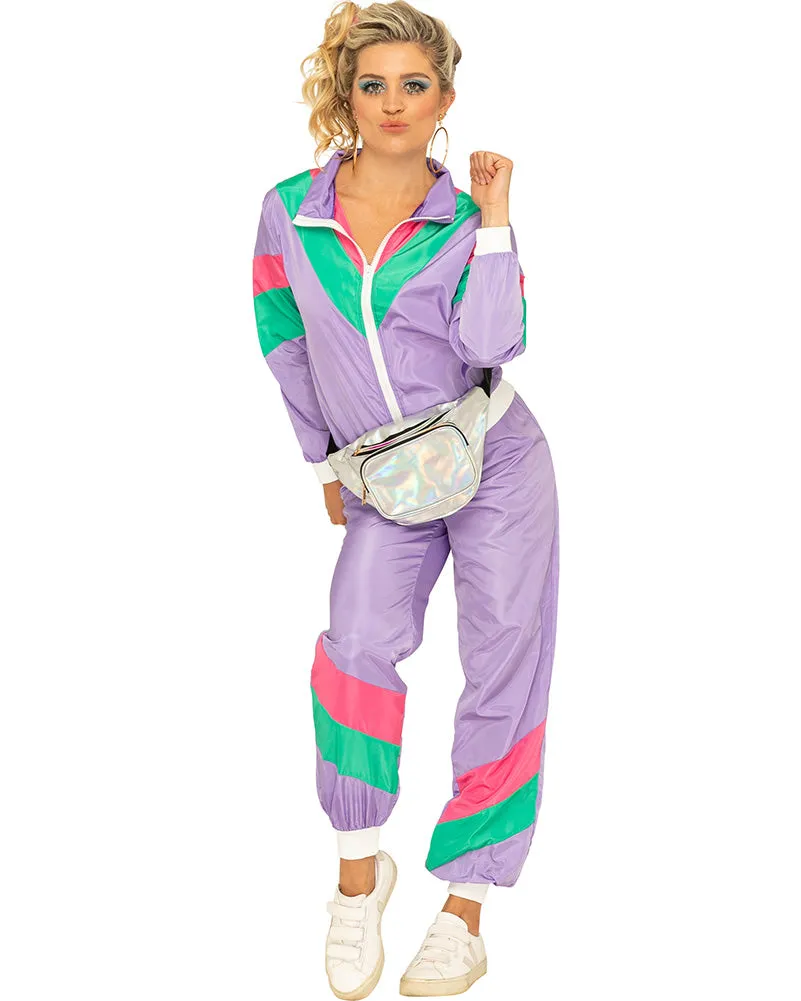 80s Purple Tracksuit Womens Costume