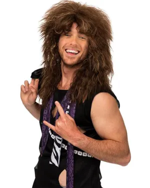 80s Rocker Big Hair Frosted Tipped Deluxe Long Brown Wig