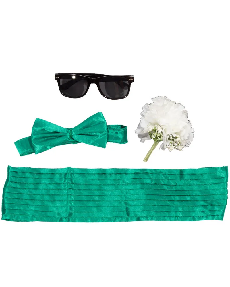 80s School Formal Mens Bow Tie Glasses Flower and Cumberbund Set