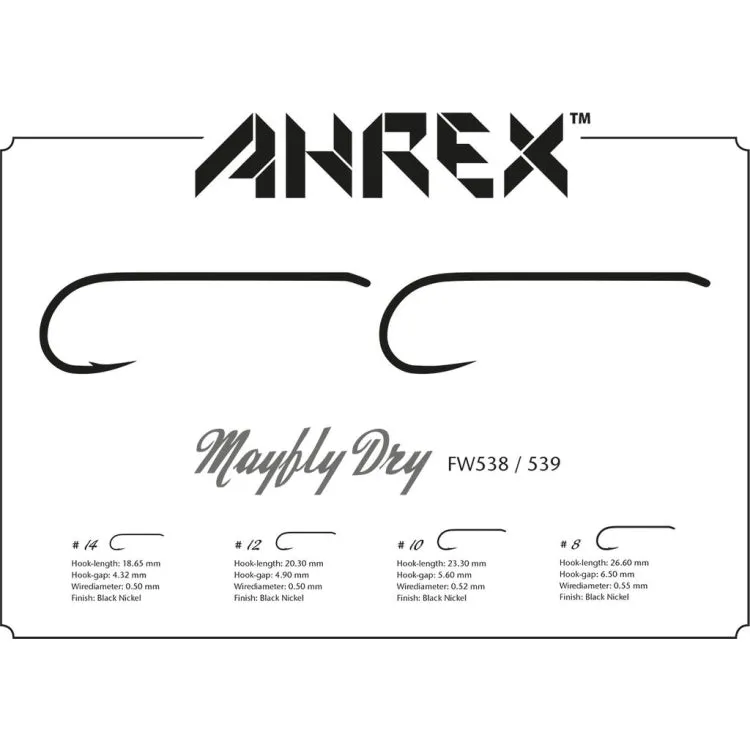 Ahrex FW539 Mayfly Dry Barbless Hooks