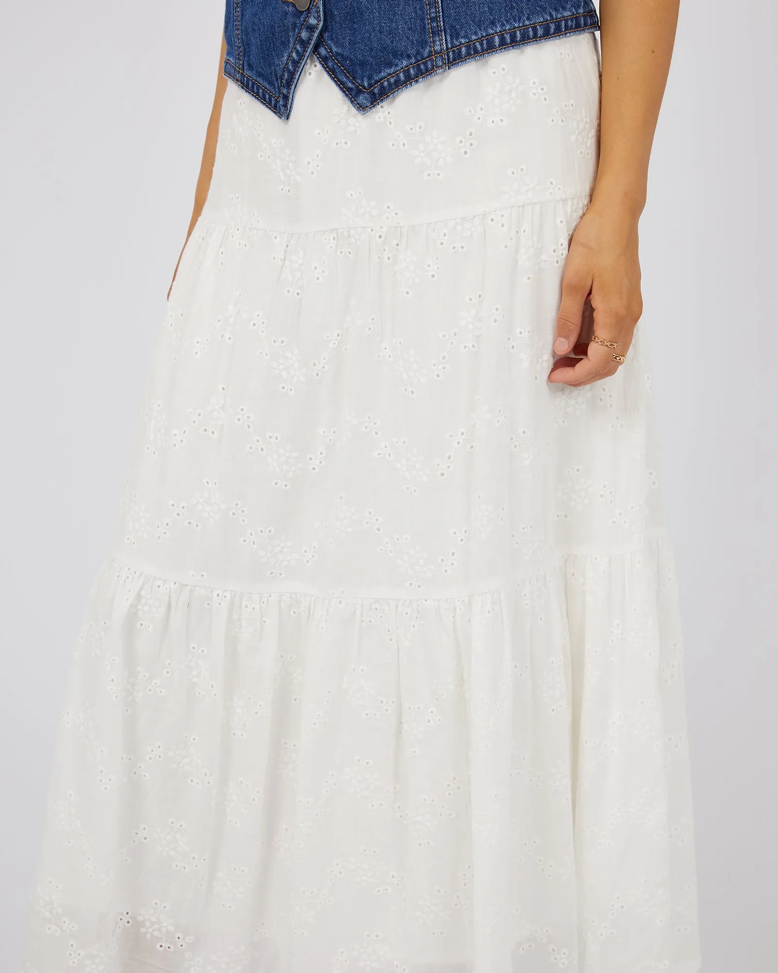 All About Eve Sutton Broderie Maxi Skirt Vintage White