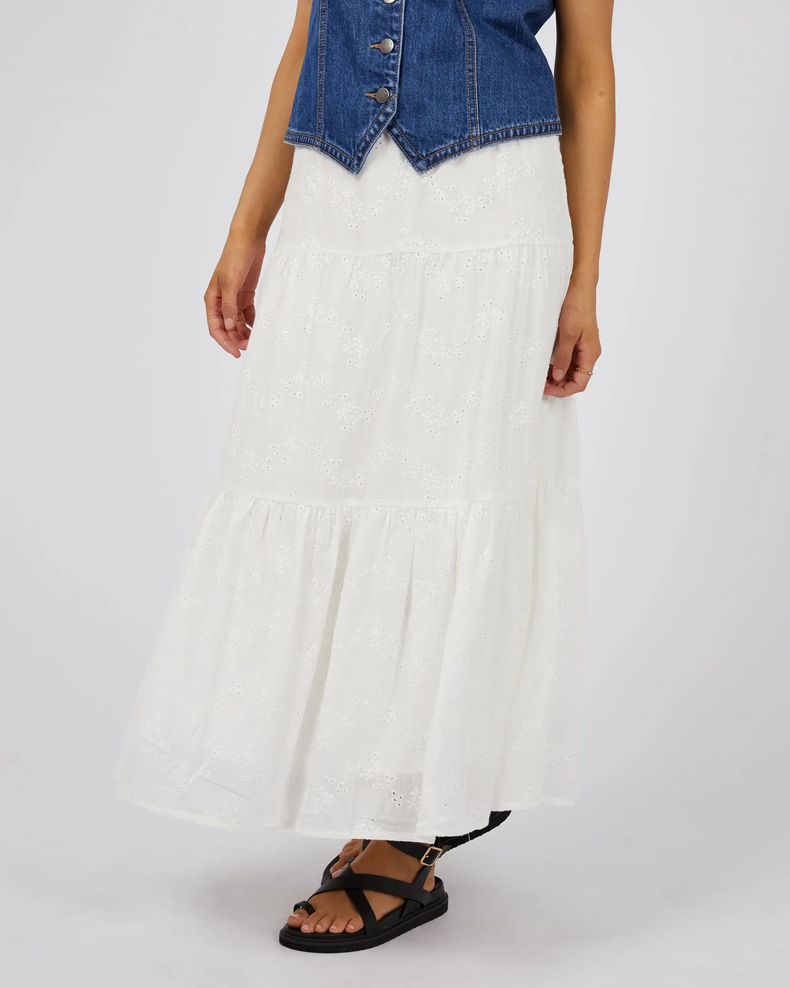 All About Eve Sutton Broderie Maxi Skirt Vintage White