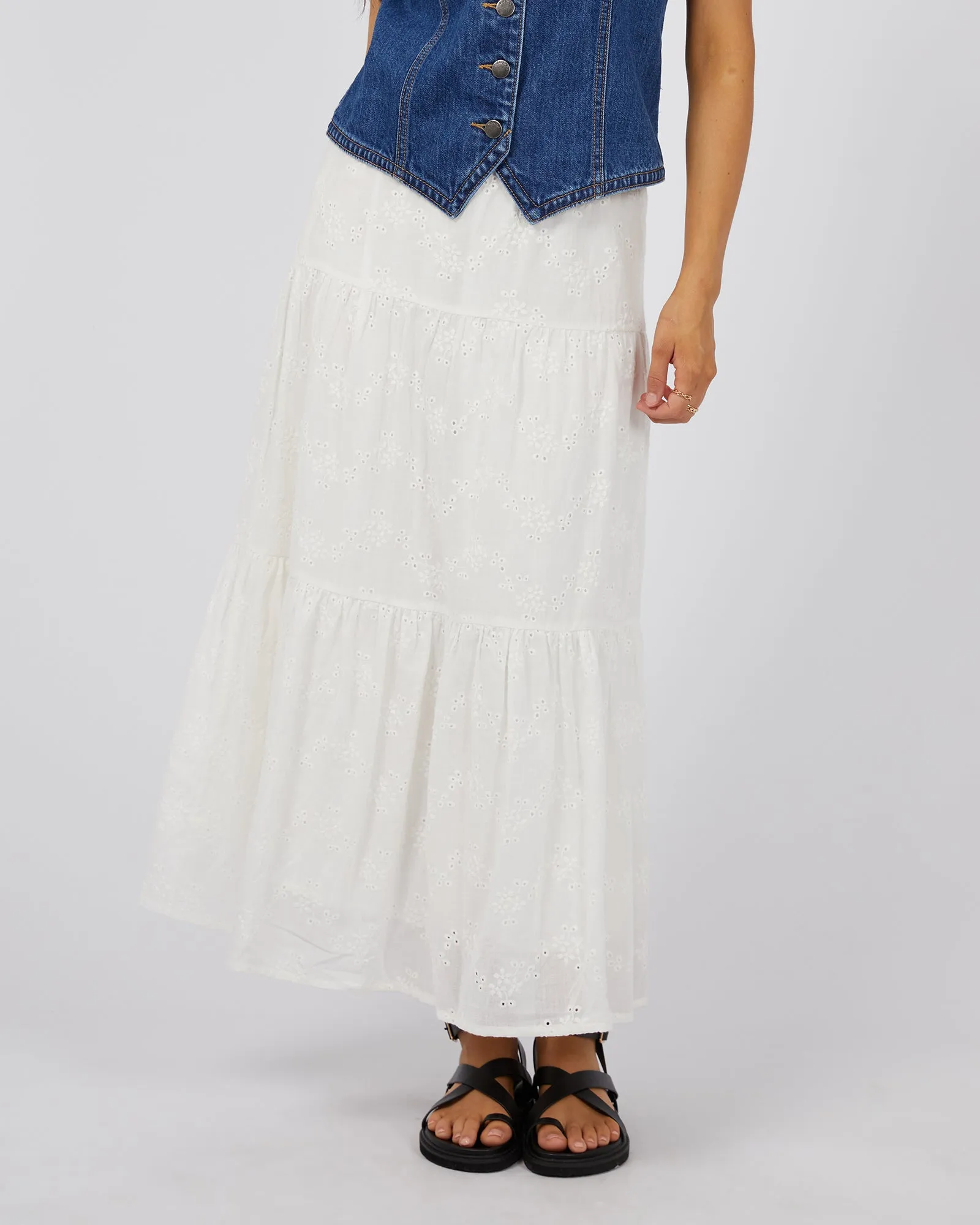 All About Eve Sutton Broderie Maxi Skirt Vintage White