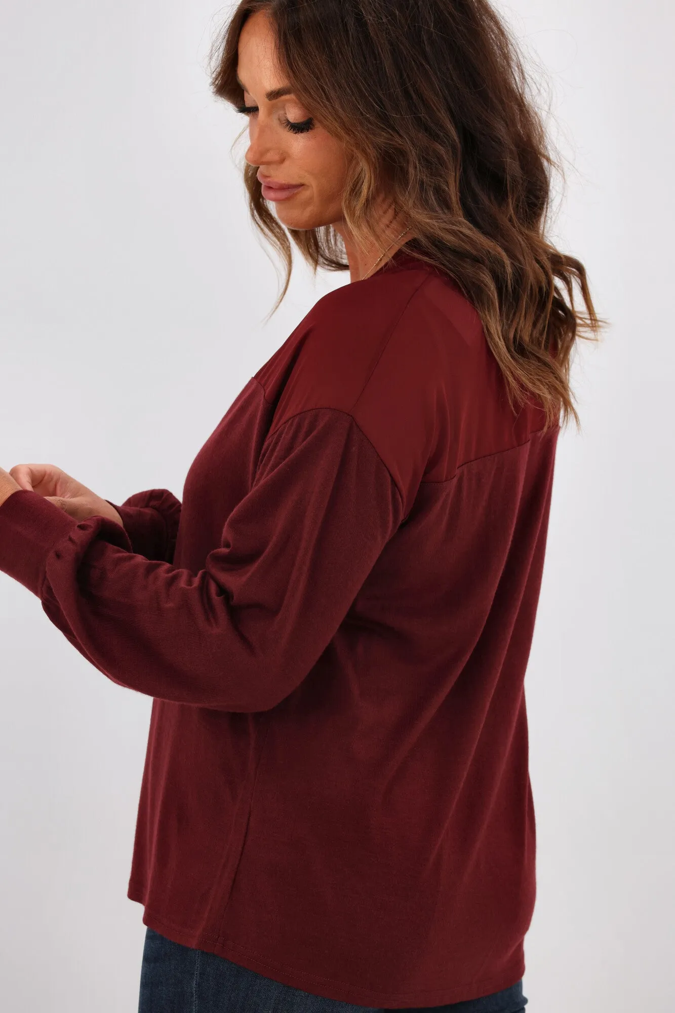 Alpine by Shine On Fleur Chiffon Yoke Merino Top Claret