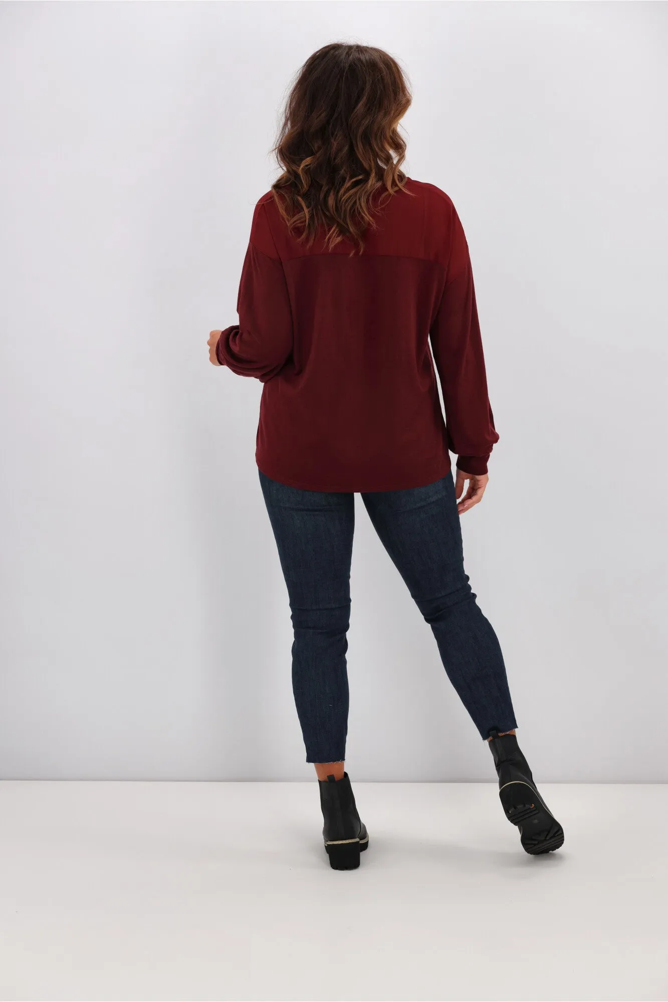 Alpine by Shine On Fleur Chiffon Yoke Merino Top Claret