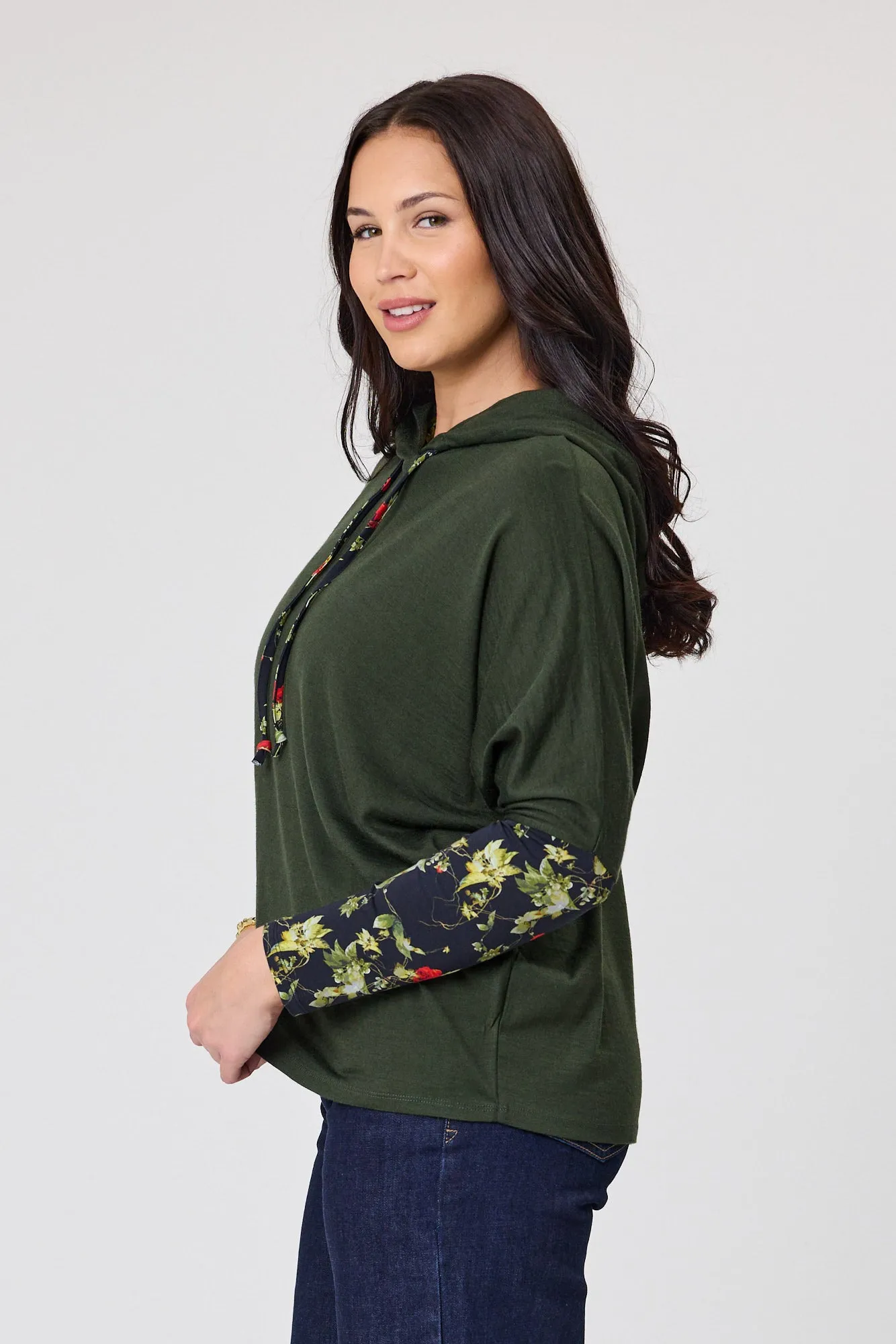 Alpine by Shine On Halifax Contrast Sleeve Hoodie Olive