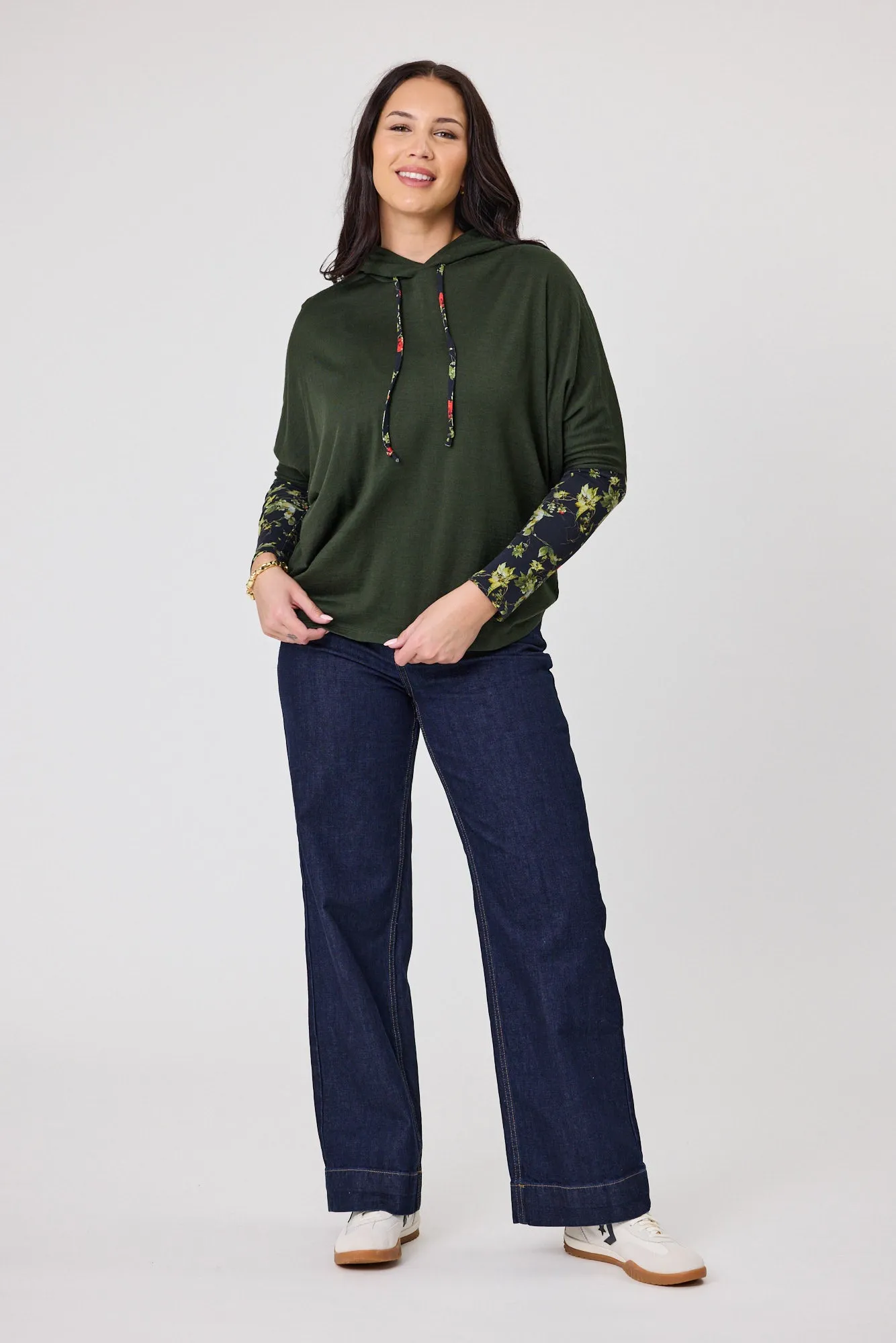 Alpine by Shine On Halifax Contrast Sleeve Hoodie Olive