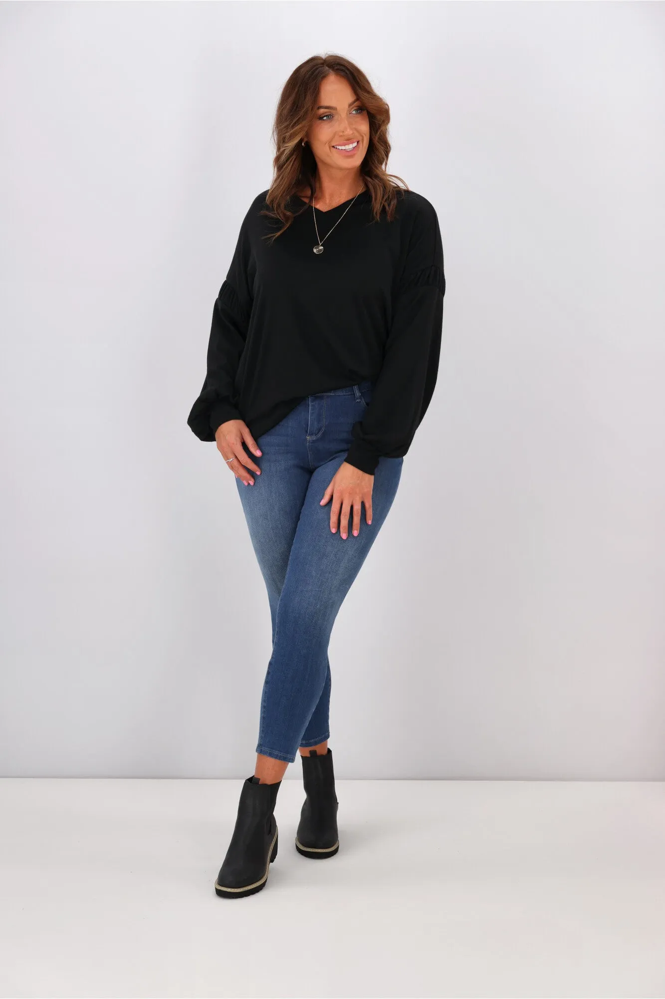Alpine by Shine On Megan Drop Shoulder Merino Top Black