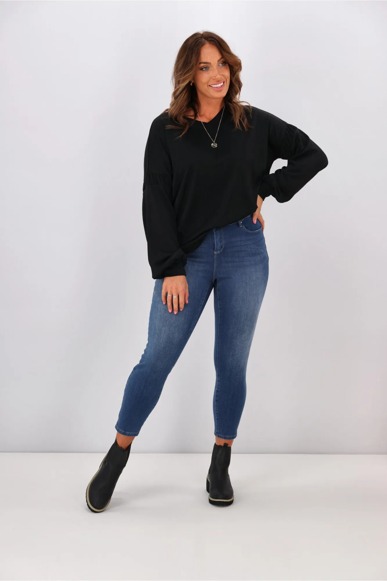 Alpine by Shine On Megan Drop Shoulder Merino Top Black