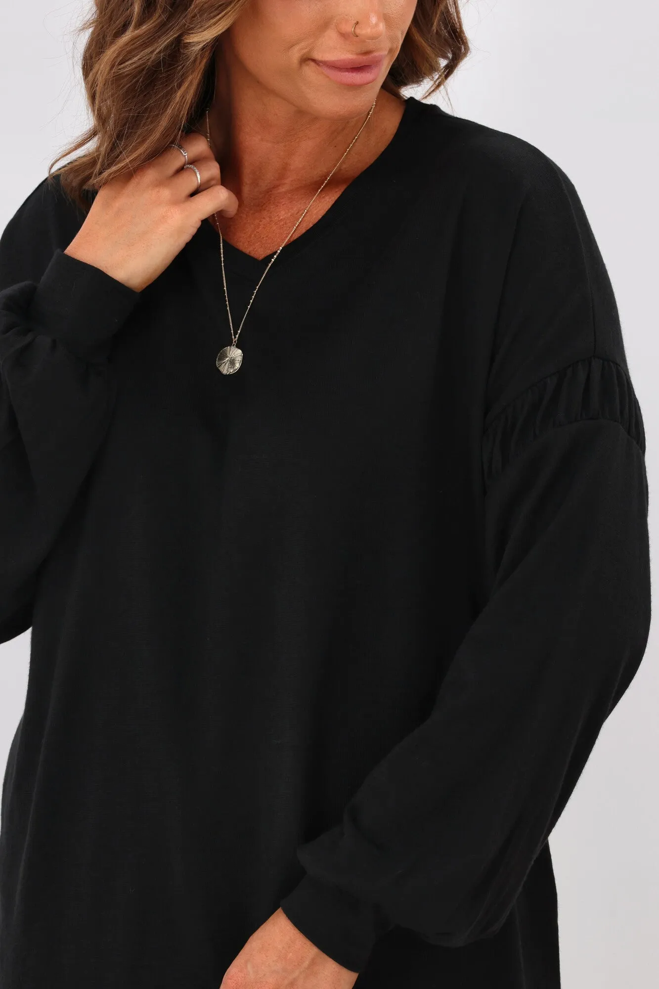Alpine by Shine On Megan Drop Shoulder Merino Top Black