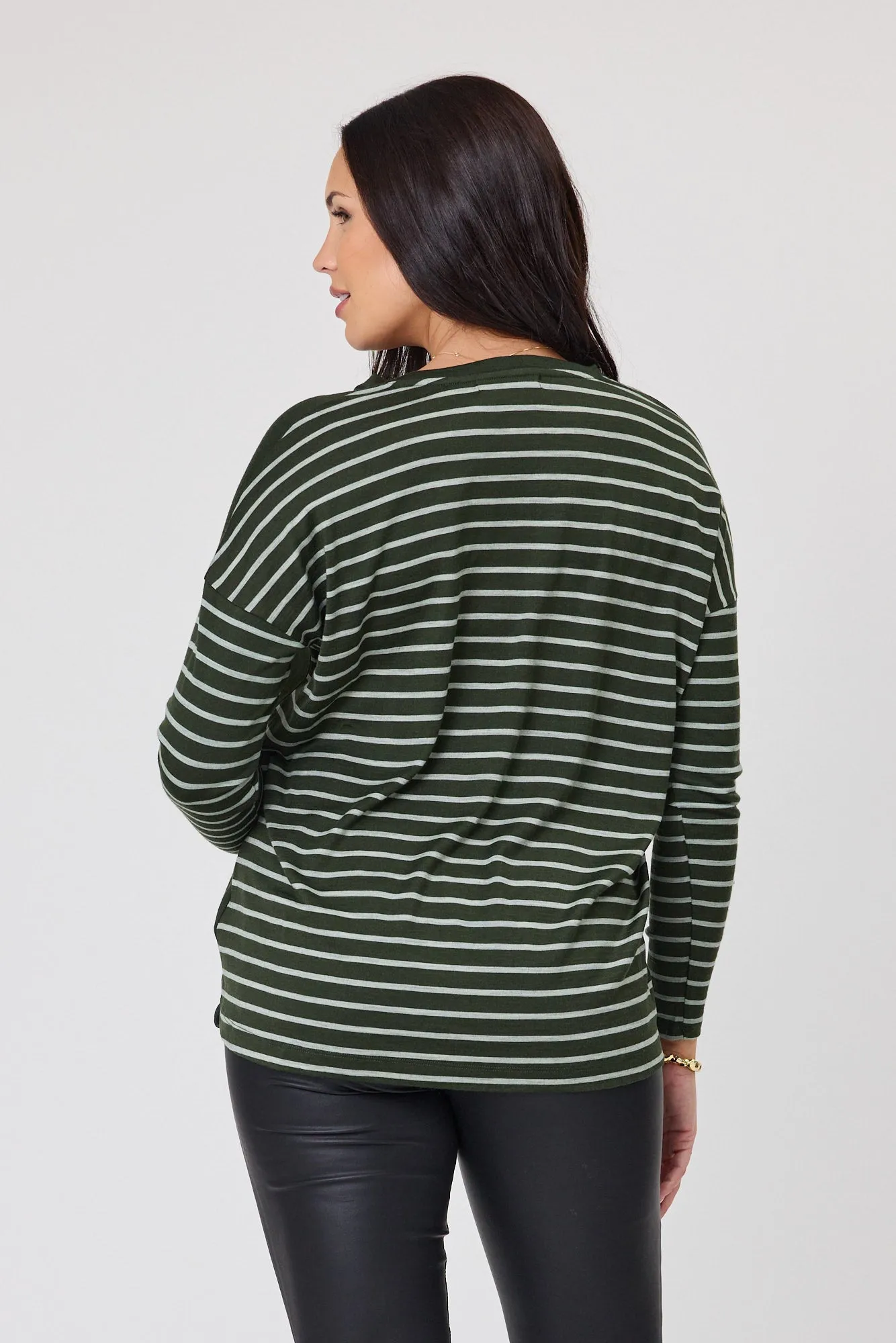 Alpine by Shine On Serena Top Olive with Olive Grey Stripe