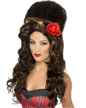 Amy Winehouse Beehive Long Curly Brown Wig