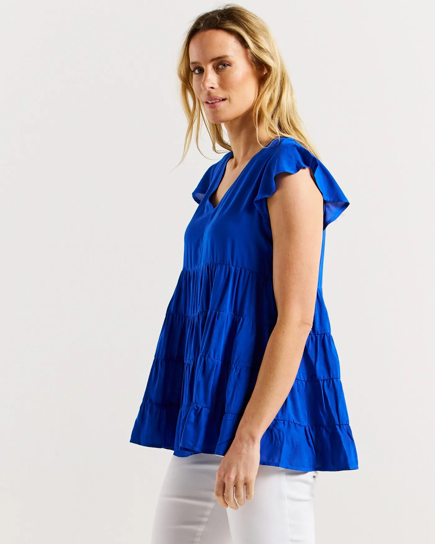 Betty Basics Danica Frill Top Cobalt Blue