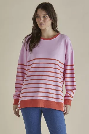 Betty Basics Easy Crew Sweat Pink Orange Stripe