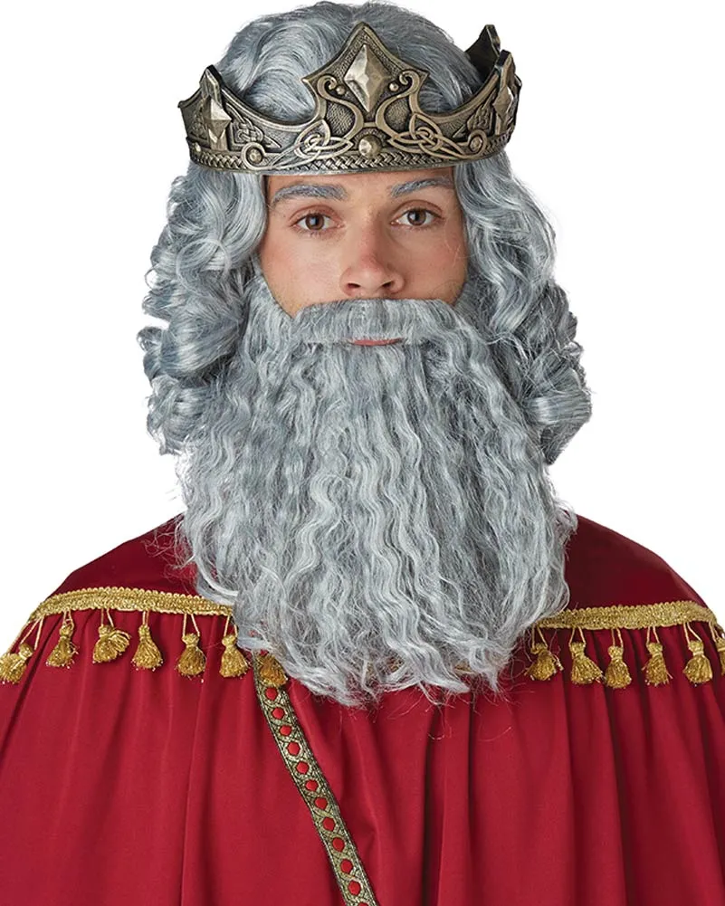 Biblical King Curly Grey Wig and Beard