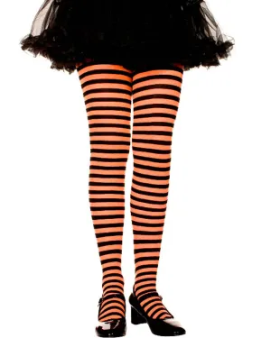 Black and Orange Striped Girls Tights