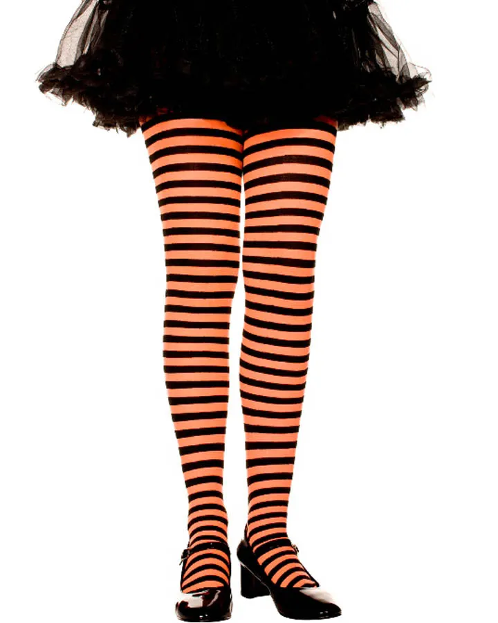 Black and Orange Striped Girls Tights