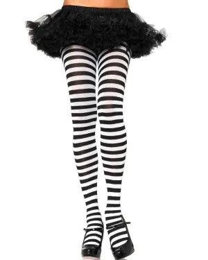 Black and White Nylon Striped Tights
