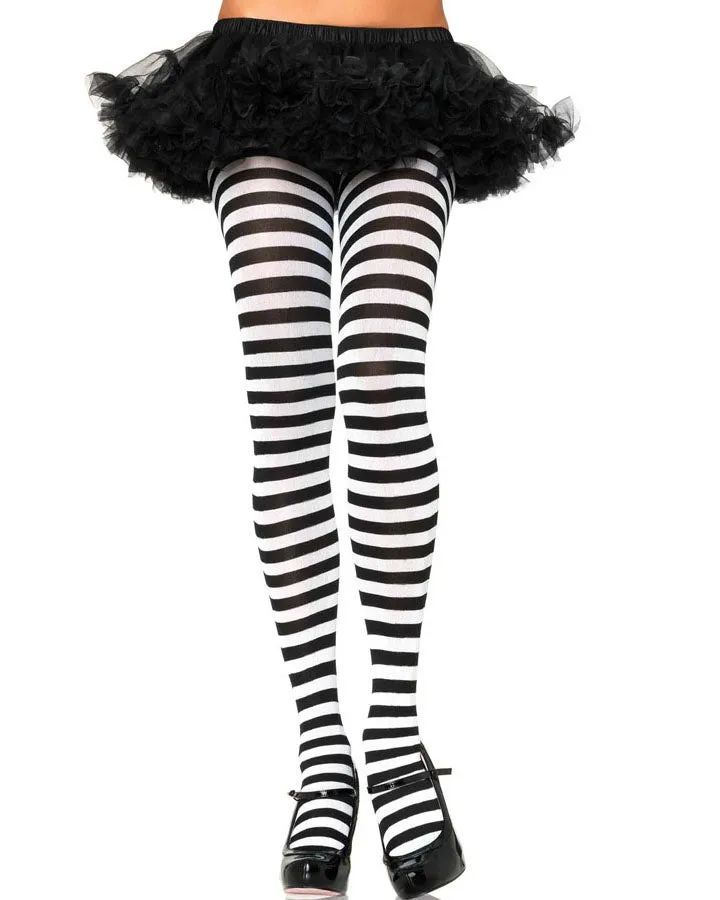Black and White Nylon Striped Tights