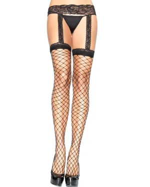 Black Fence Net Plus Size Stockings with Lace Garter Belt