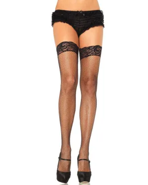 Black Fishnet Plus Size Thigh Highs with Lace Top