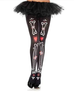 Bone and Heart Print Pantyhose