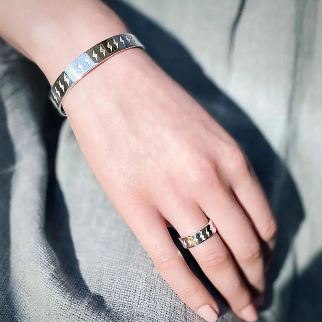 Carter Gore Lightning Bolt Engraved Ring Sterling Silver
