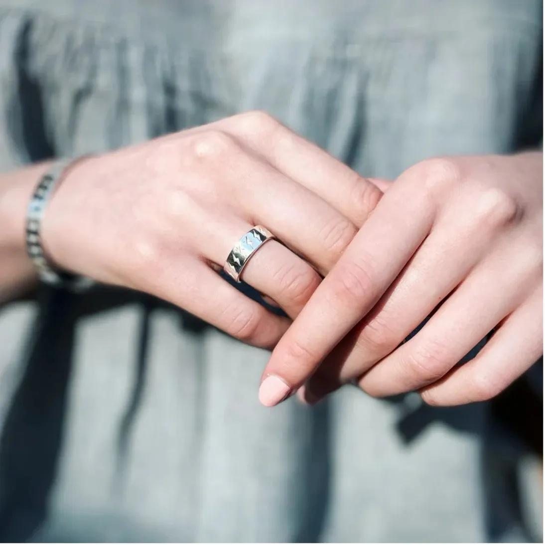Carter Gore Lightning Bolt Engraved Ring Sterling Silver
