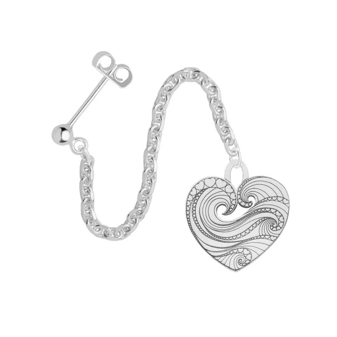 Carter Gore Wave Heart Dropper Single Earring Sterling Silver 2 Sizes