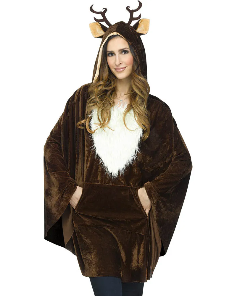 Christmas Reindeer Plush Poncho with Hood