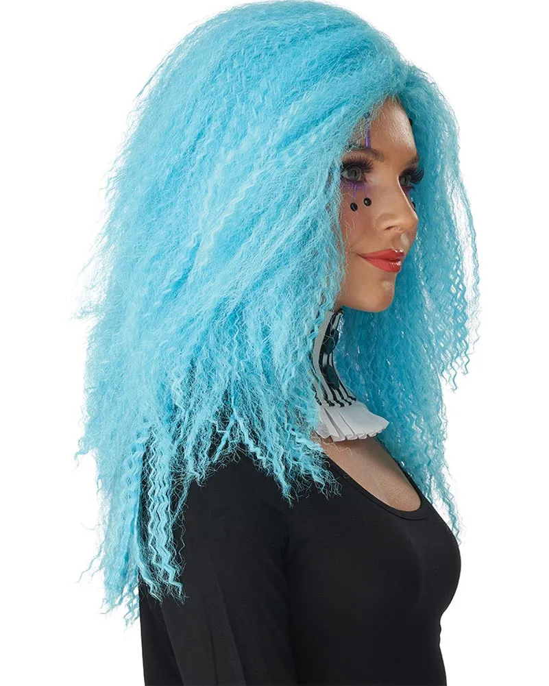 Crimped N Kooky Long Blue Wig