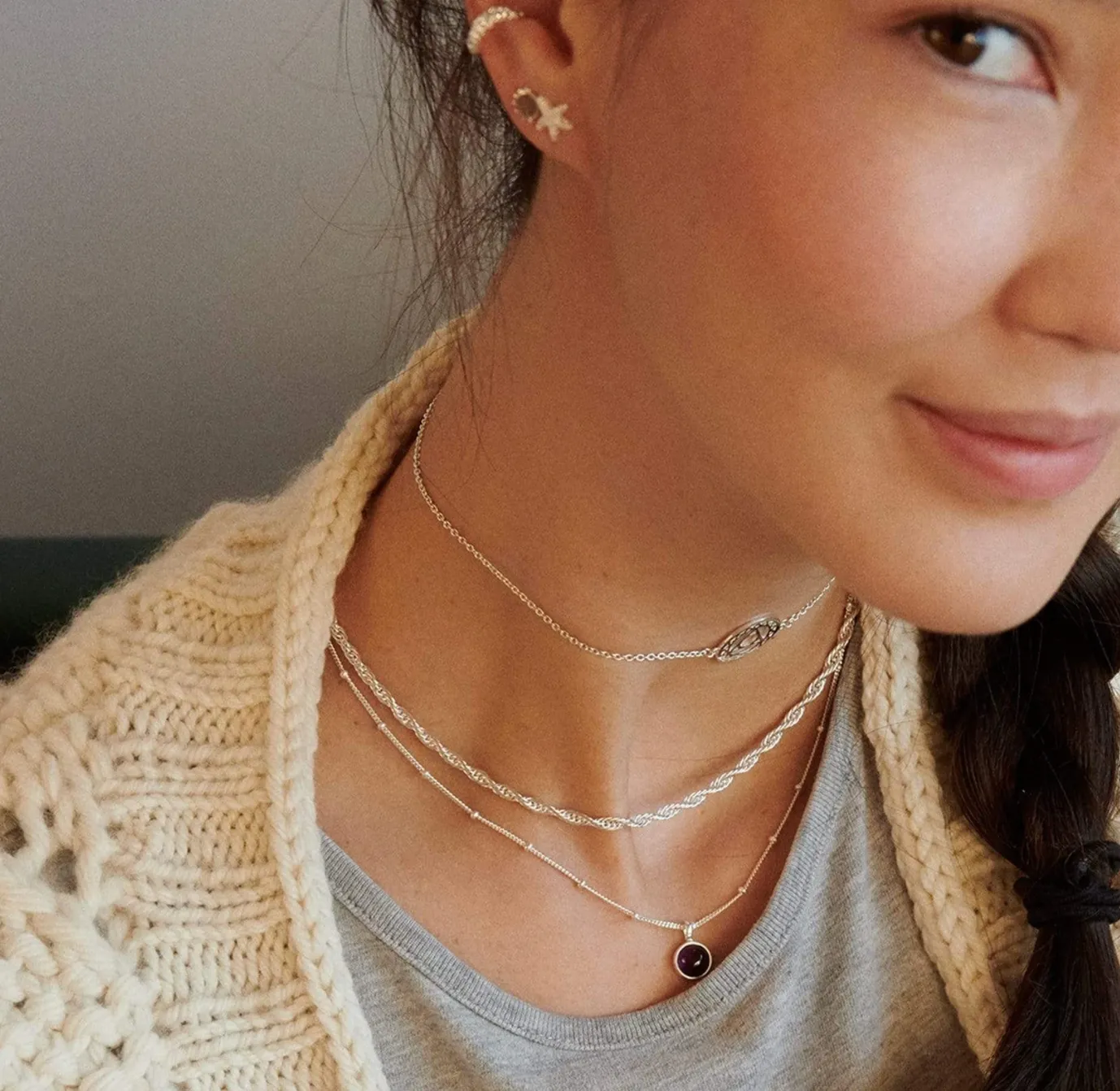 Daisy London Amethyst Healing Stone Necklace Silver HN1002_SLV